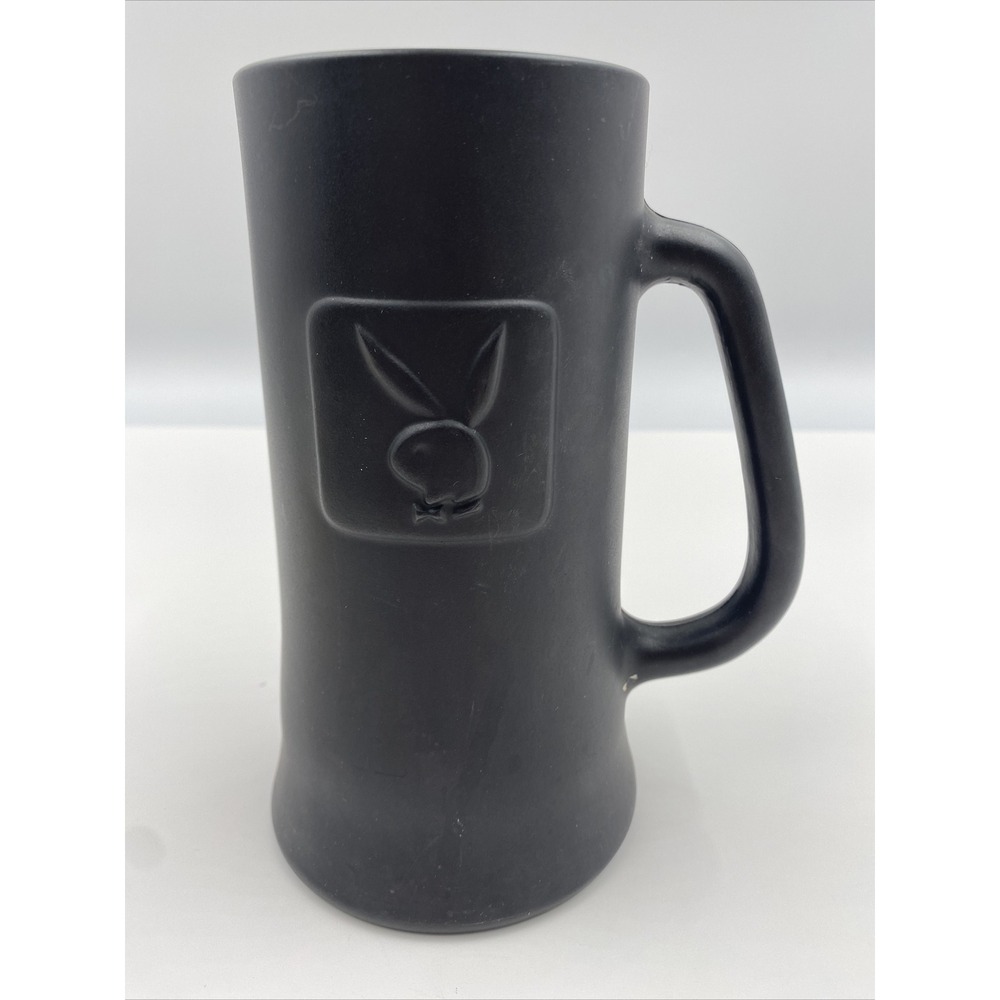 Playboy Bunny Ceramic Beer Stein Mug Matte Black Embossed Logo Tall